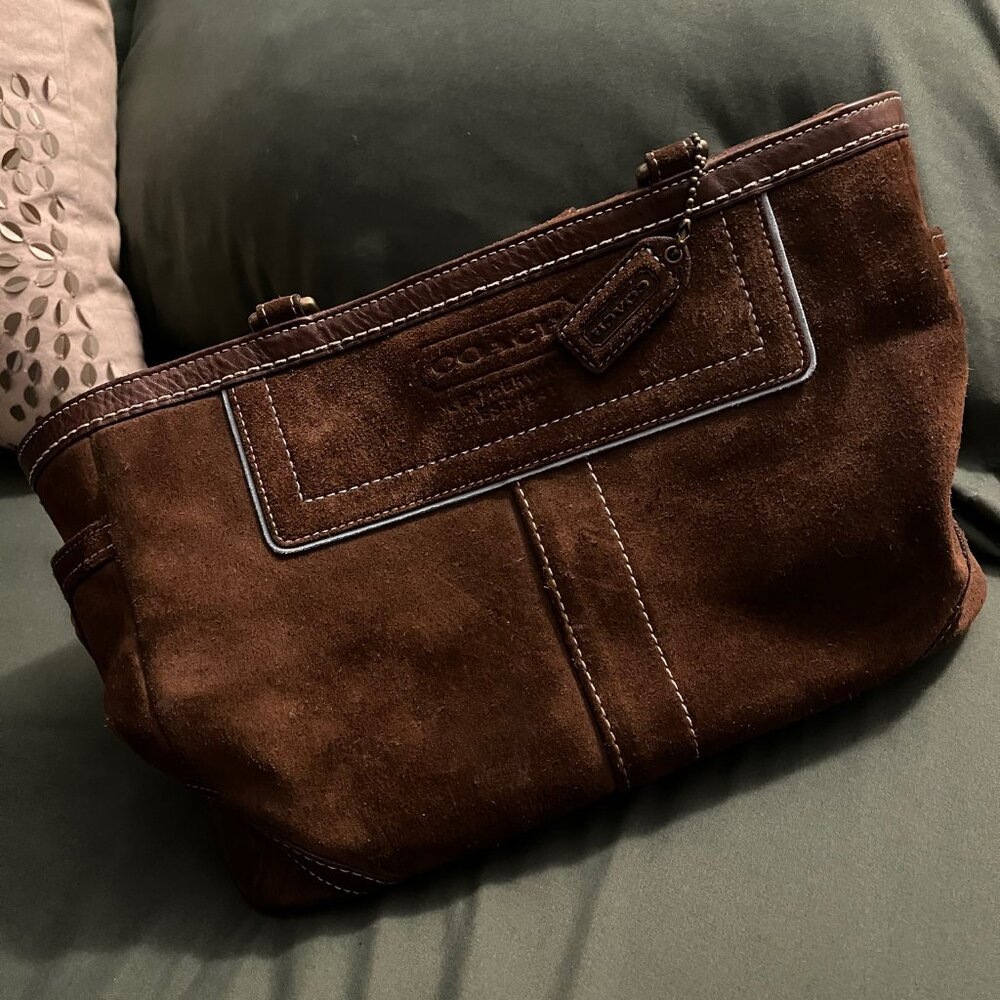 COACH VINTAGE Leather Tote Bag = Purse/Satchel Brown Suede Pre-owned Hampton